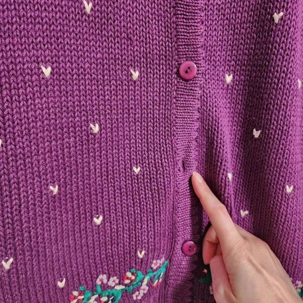 CAPE ISLE KNITTERS VTG Purple Floral Embroidered Cardigan Grandmacore‎ S